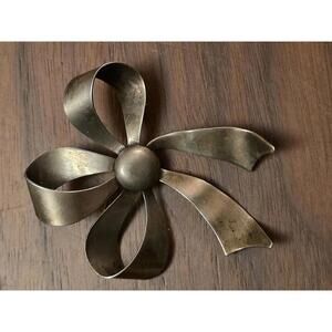 Vintage Sterling Silver Ribbon Bow Brooch – Large Mid-Century Statement Pin